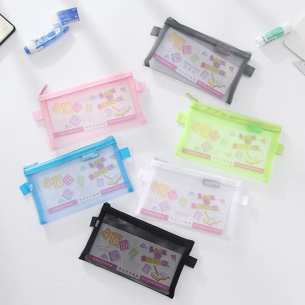 

1 pcs transparent grid zipper pencil bag pencil case storage package korean stationery school office supplies