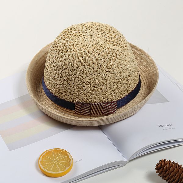 

summer new style handmade crochet linen joint fashion small round cap college style sun-resistant holiday outing straw hat, Yellow