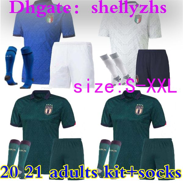 

kit+socks 2020 italy european cup soccer jersey 20 21 home away 3rd chiellini el shaarawy bonucci bernardeschi soccer uniforms sets, Black