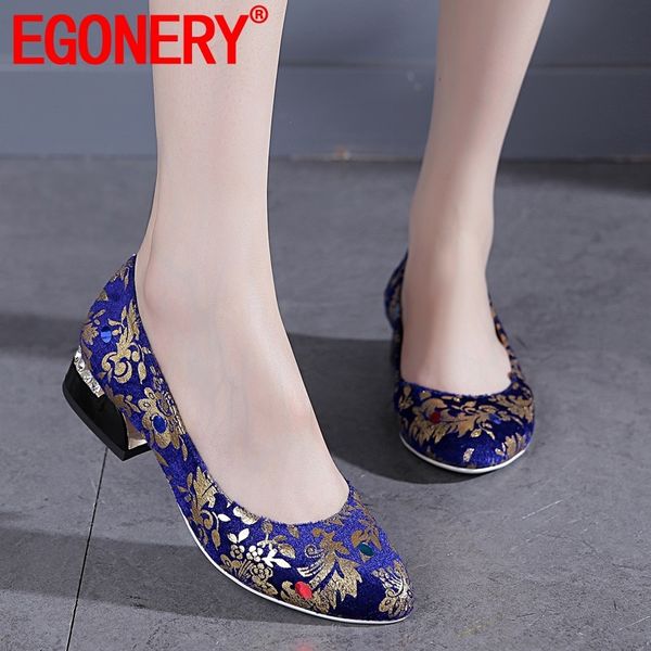 

egonery spring autumn new fashion women pumps outside low heels round toe crystal slip-on plus size women shoes drop shipping, Black