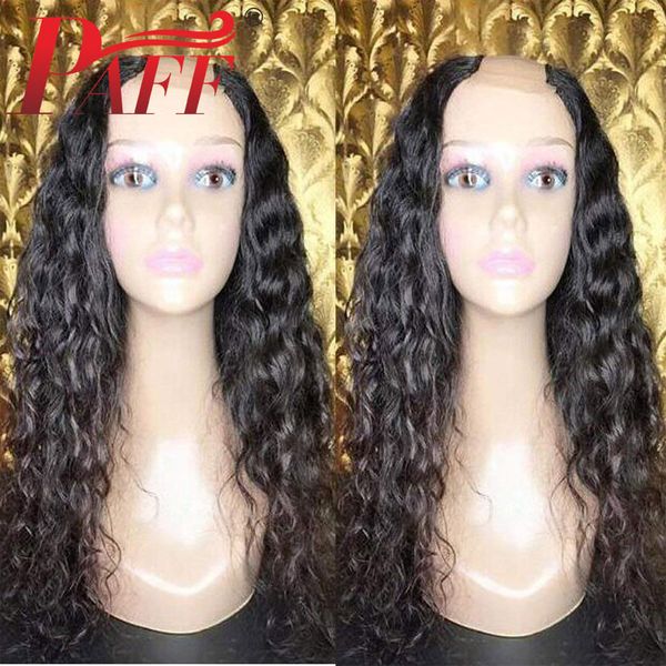 

paff curly human hair u part wig brazilian remy natural black color 1*4 openning middle part wig with baby hair, Black;brown
