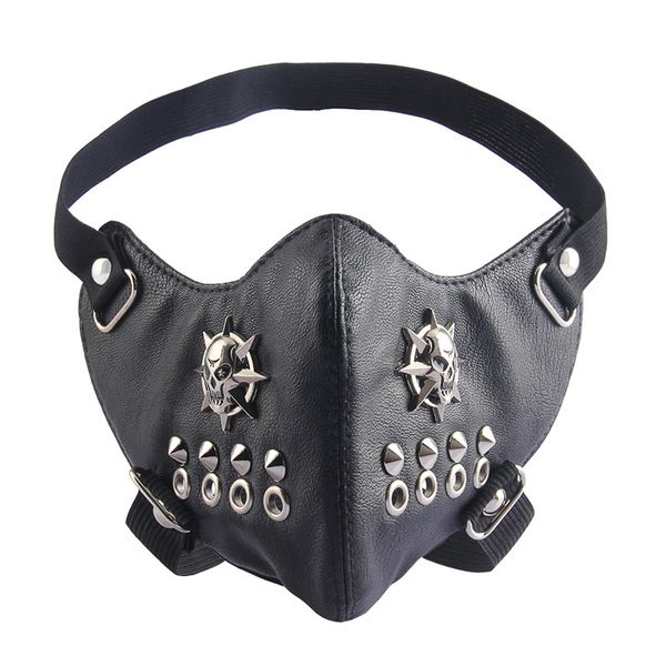 

motorcycle half face studded punk silver-metal spikes black pu leather mask hip hop punk motocycle accessories halloween party