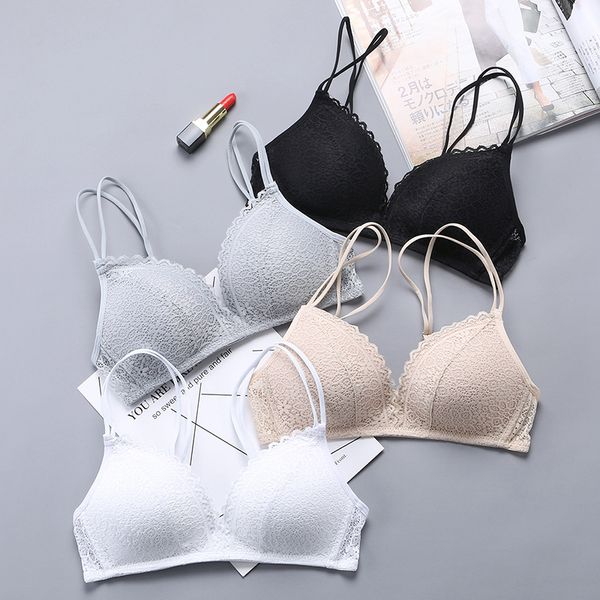 

bras wireless lace bra push-up comfortable soft lady lingerie, Red;black