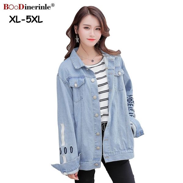 

boodinerinle plus size 5xl women's jacket women long denim jacket women blue streetwear loose hole jean casual coat, Black;brown