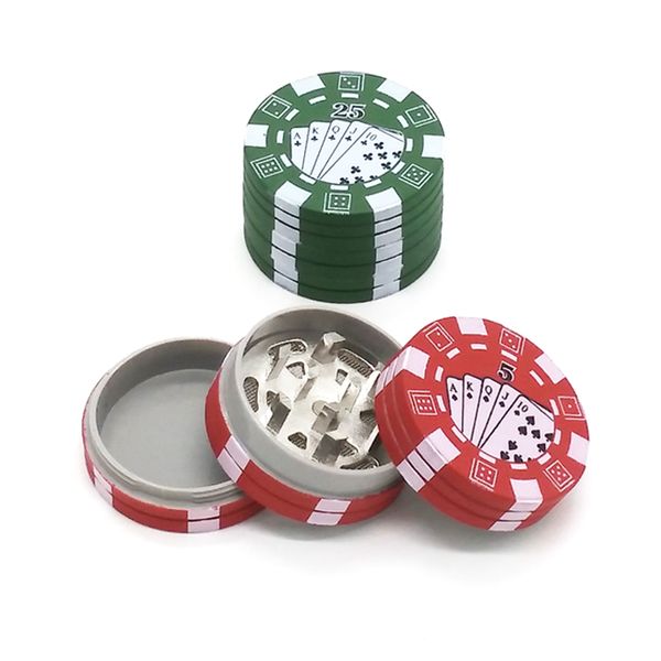 3 camadas de póquer póquer estilo erva erva fitoterapia moedor de metal moedificadores de metal fumar acessórios de tubulação gadget vermelho / verde / preto