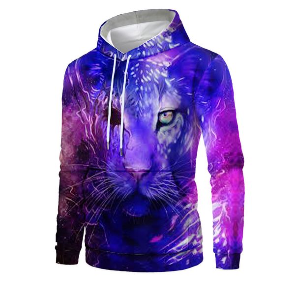 

mens designer creative tiger 3d digital printing fashion hoodie loose hooded sweater, Black
