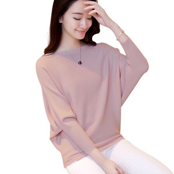 

womens sweaters fashion fall winter knitted sweaters and pullovers solid slash neck long batwing sleeve knitwear, White;black
