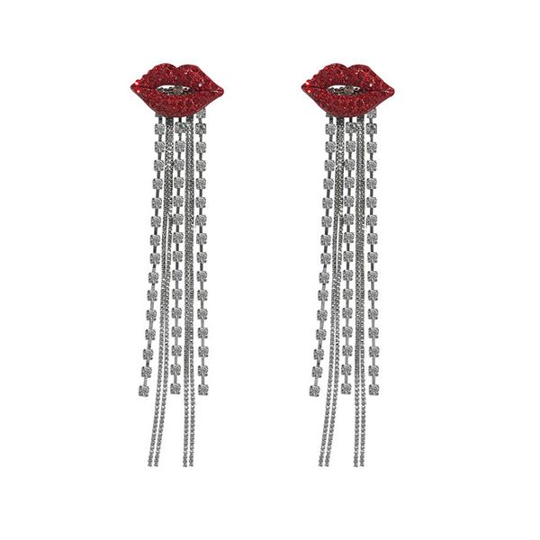Frauen Lange Quaste Ohrring Strass Rote Lippen Stud Ohrring für Geschenk Party Mode Schmuck Zubehör Hohe Qualität