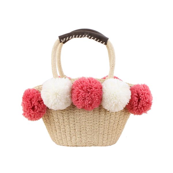 

женщины соломенные сумки мода лето пляж женский drawstring сумка lady повседневный handmade basket weave путешествия pompom tote ss3084