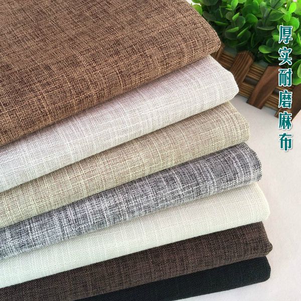 

sofa set coarse linen cloth thickening fluid cushion pillow solid color fabric table cloth soft bag diy, Black;white