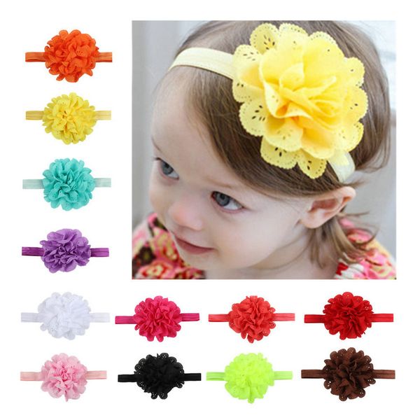 12 Farben gemischt große Blumen Stoff Stirnbänder Baby Kinder Haarstäbe elastische Kinder Accessoires