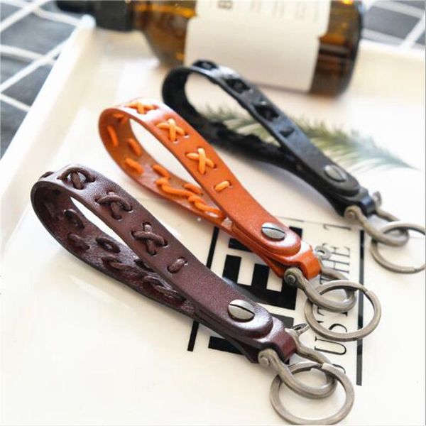 

1pc simple keychain vintage personality key ring alloy keyring car horseshoe buckle leather key chain aaa0677, Silver