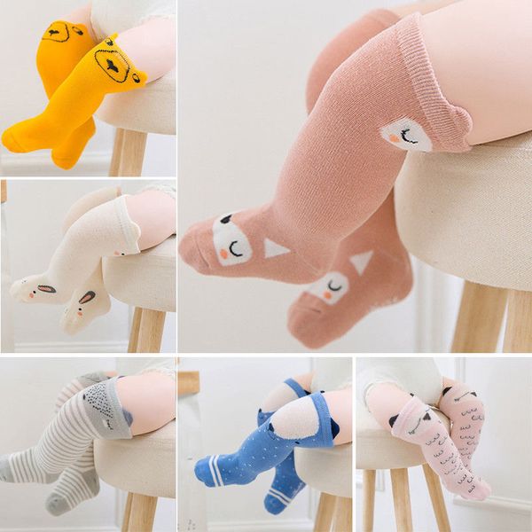 

cartoon infant toddler socks newborn kids girl boy socks animal pattern anti-slip knee high sock baby fox cat cotton cute, Pink;yellow
