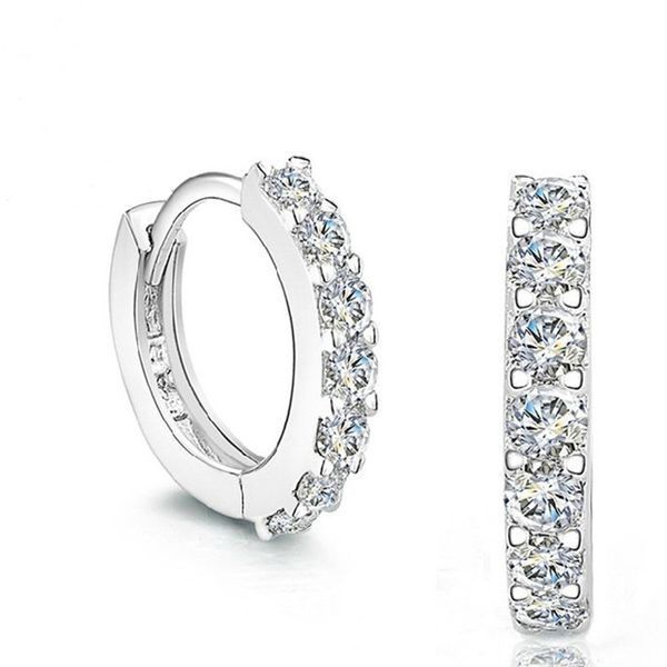 

genuine 925 sterling earrings mini cubic zirconia inlay hoop huggie earrings for women bride wedding party s925 jewelry, Golden;silver