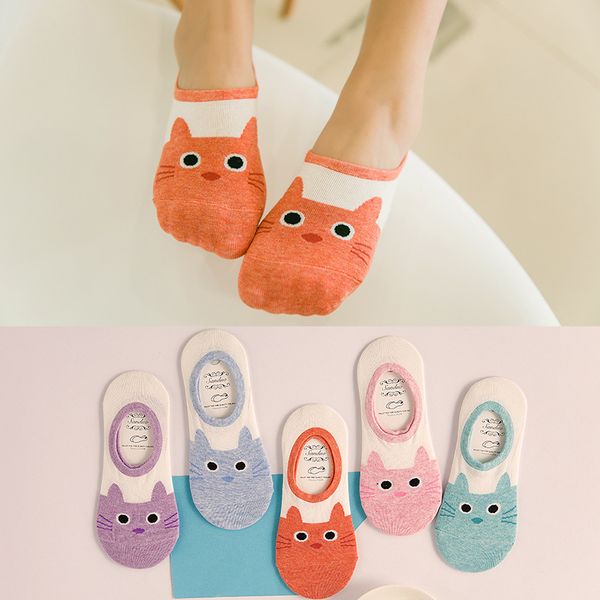 

new korean cute cat cotton girl invisible socks non-slip silicone summer flat shoes casual style boat socks chaussettes sokken, Black;white