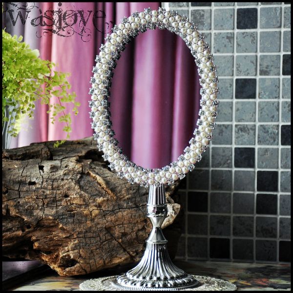 

silver color alloy metal makeup dressing table deskstanding cosmetic mirror adesivo de parede embossed frame makeup tool c1