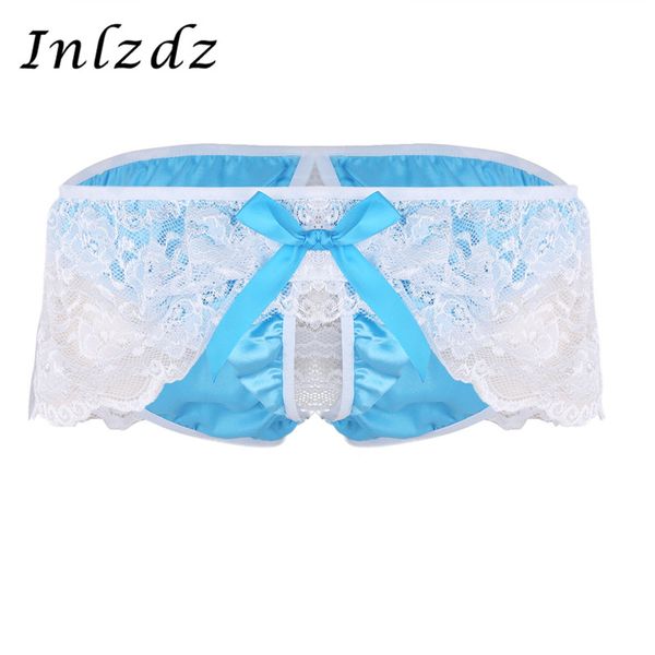 

mens lingerie sissy panties floral lace crotchless soft satin sissy low rise bikini briefs male panties gay underwear, Black;white