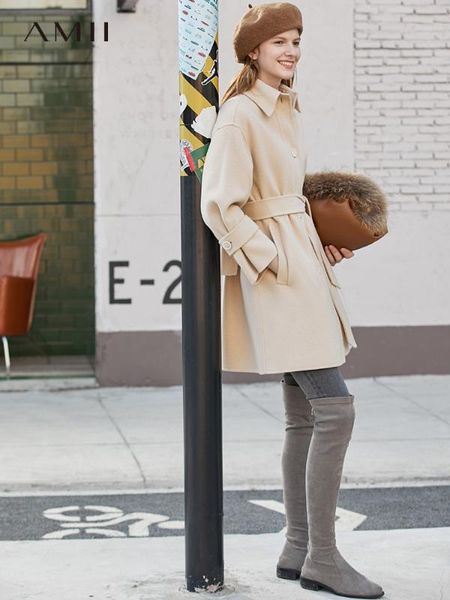 

amii haze blue wool double-sided wool coat for women in winter 2019, Black