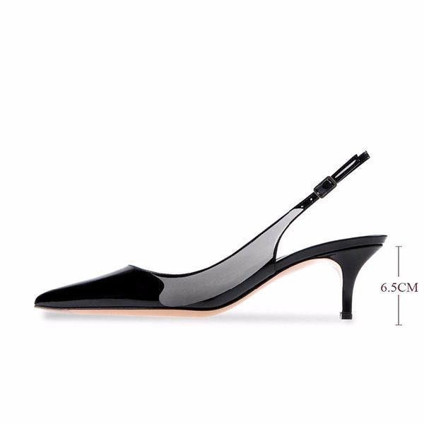 

fashion women sandals women's patent leather pointed slingback ankle strap kitten heels pumps stiletto heel sandals, Black