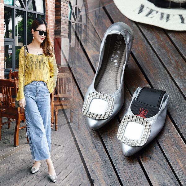 

2020 new cone shoes metal buckle wild soft tip in her cone casual shoes, Black