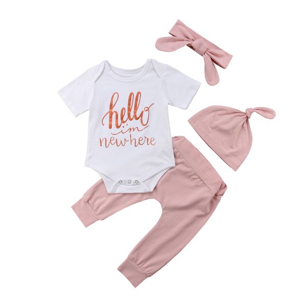 

3pcs baby girls kids pink clothes set infant letter printing t-shirts long sleeve pants casual hat bodysuit outfit clothing, Pink;blue