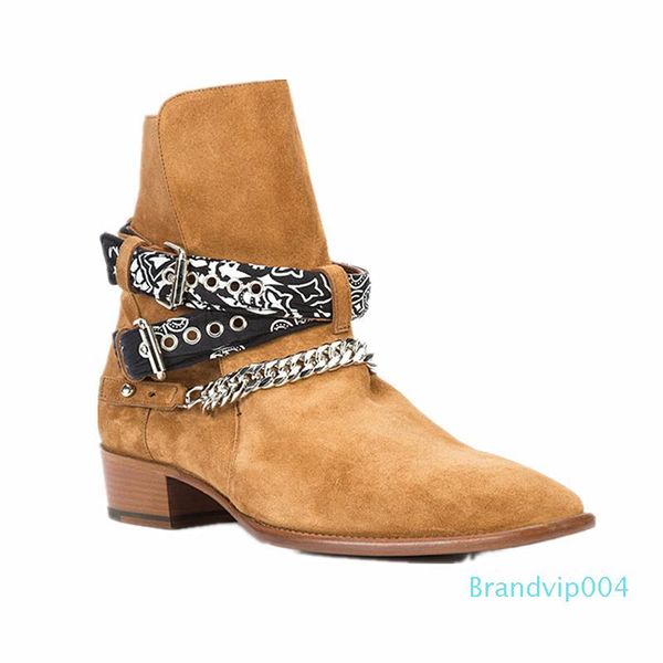 

man fashion show wyatt harness cowboy boots bandanna slp suede bandana strap buckle ankle boots kanye west slp shoes, Black