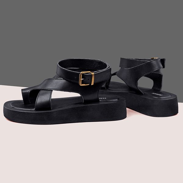 

fashion lady sandal leather womne shoes casual sandal 2020 lady shoes flat women pu confortable buckle, Black