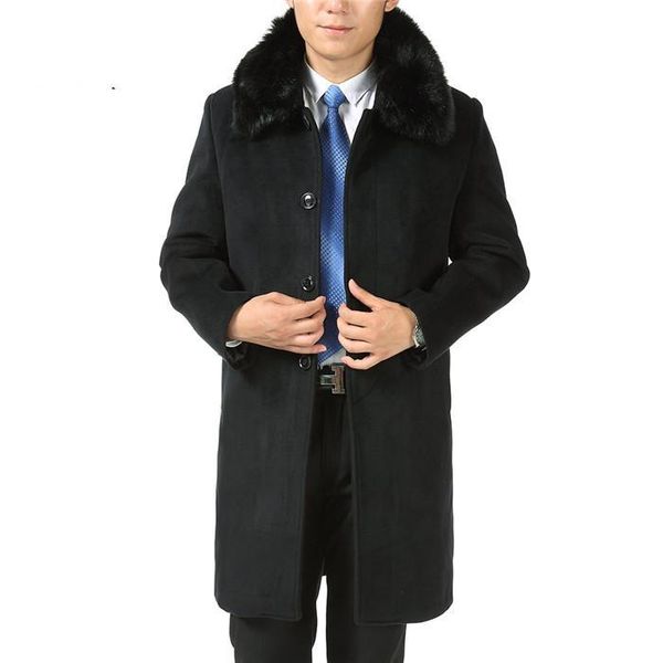 

new arrival woolen overcoat thicker coat plus velvet padded jacket long windbreaker winter mens coat size m l  xxl xxxl, Black