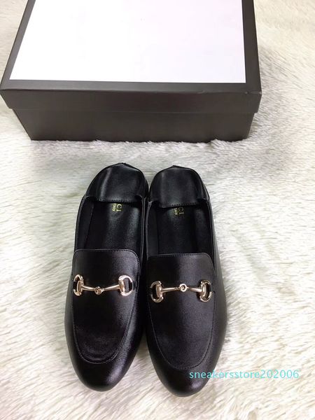 

luxury leather loafers muller designer shoes mens shoes with buckle fashion men women princetown ladies casual mules flats 34-40, Black