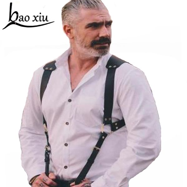 

fashion faux leather adjustable harness men women body chest bondage metal punk garter body belts suspenders, Black;brown