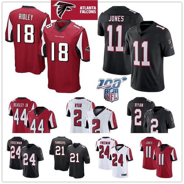 

men's atlanta 2 matt ryan falcon jersey 11 julio jones 18 ridley 24 devonta an 21 deion sanders vic beasley jr football j, Black;red