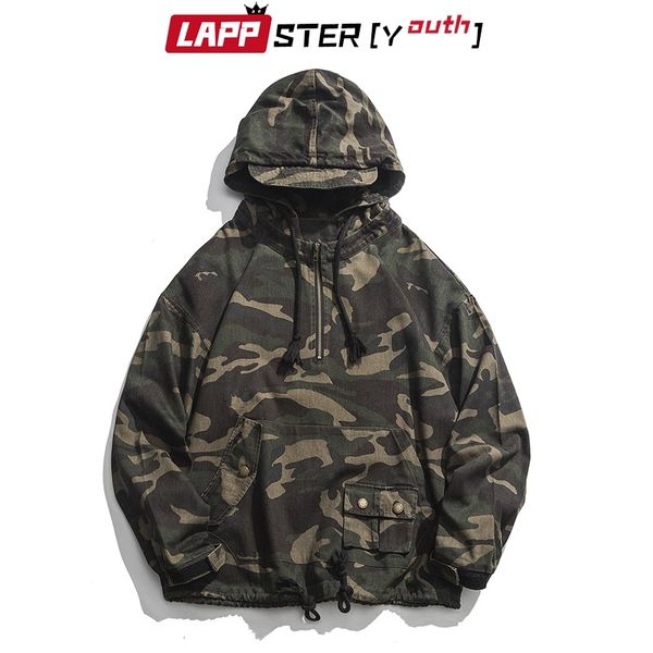 

lappster men camouflage streetwear hooded sweatshirts hoodies 2019 hip hop pockets harajuku hoodies autumn cotton 2xl, Black