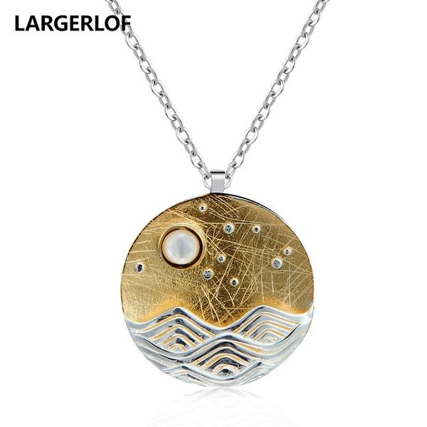

largerlof 925 sterling silver pendant necklace women fine jewelry handmade round pendants female necklace pd49114