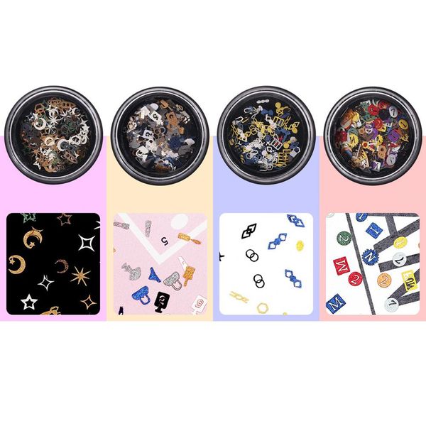 

35# fashion metal multi-shape ultra thin star moon numbers nail sequins decorations nail decor, Silver;gold