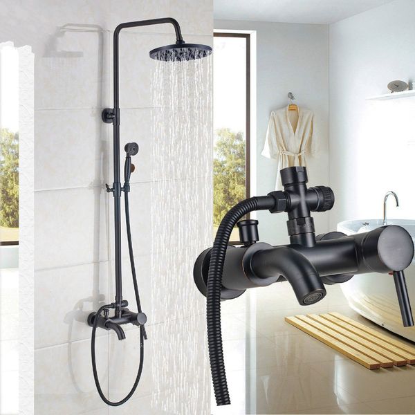 

Wall Mounted 8" Rainfall Shower Set Faucet with Hand Shower Black Bath and Shower Mixer Kits Brass Tub Can Hot and Cold Taps