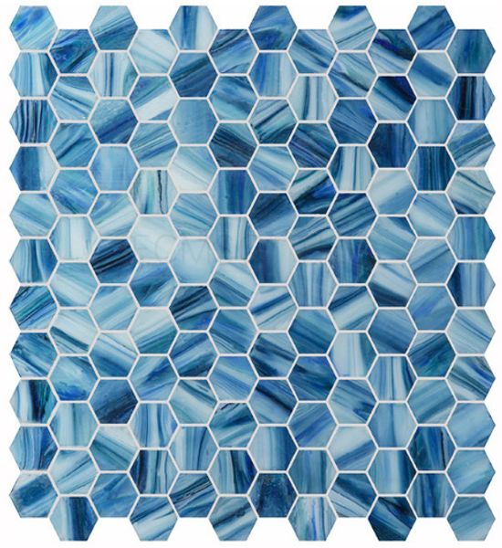 

mediterraneon style blue hexagonal glass mosaic tle for shower room bathroom living room decoration
