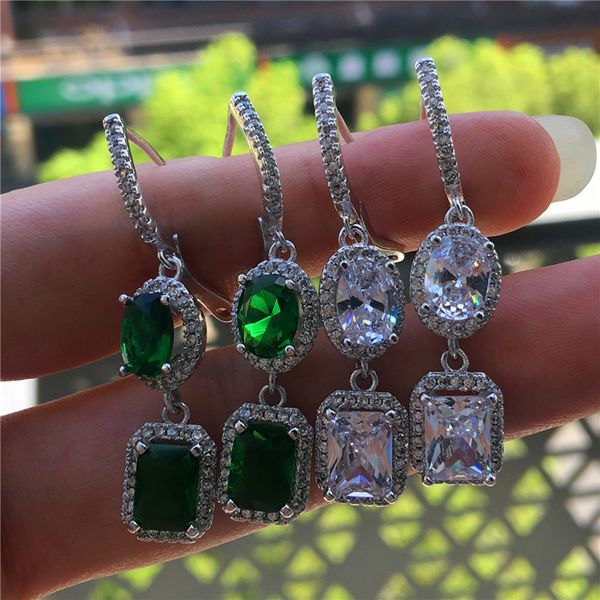 

luxury female ladies oval square earrings fashion yellow white green stone drop earrings long dangle wedding earrings for women, Golden