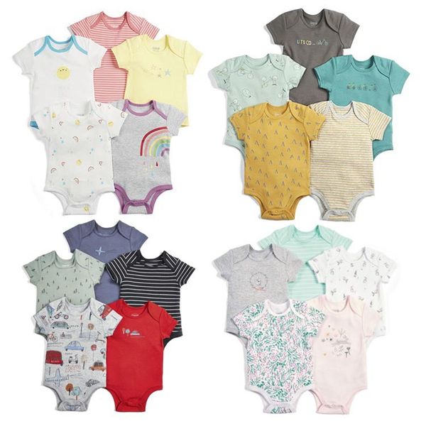 

designers luxurys tide brands2020 new summer infant short-sleeved foreign trade childrens clothing mixed color triangle bag fart five-piece, Blue