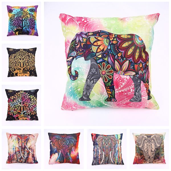 Federa per cuscino elefante colorato Fodera per cuscino Fodera per cuscino quadrata in cotone e lino Fodera per cuscino Home Sofa Decor