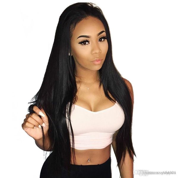 

hair straight no lace front wig brazilian front high temperature wire wigs pre plucked remy no lace closure wigs for women, Black