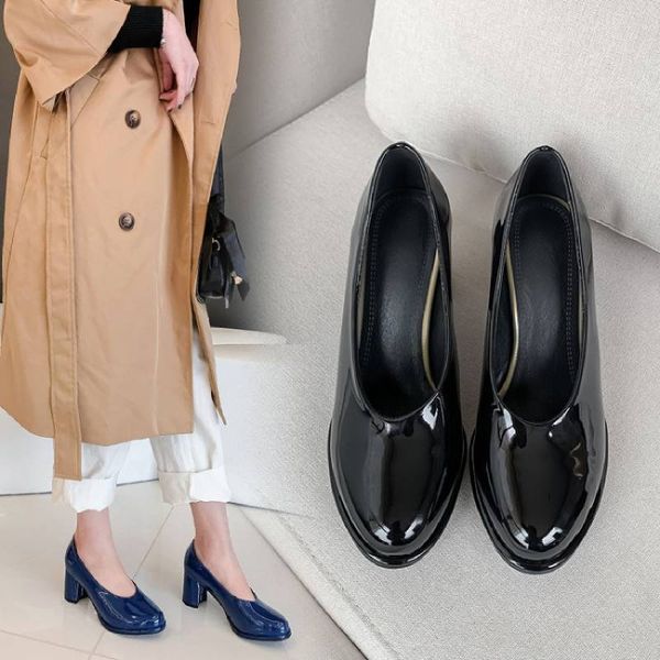 

meotina high heels women pumps patent leather thick high heel glove shoes fashion round toe shoes female red new plus size 34-46, Black
