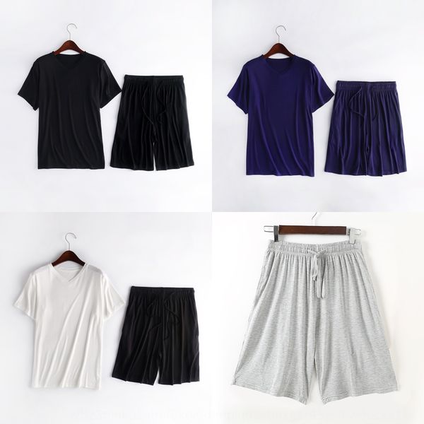 

live broadcast loose men's model pajamas suit solid color v-neck short-sleeved home clothes shorts and shorts home clothes, Blue;red