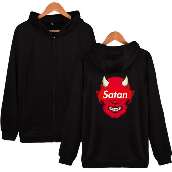 

2019 мода сатана hoodie забавный мужчина с длинным рукавом руно трикотажная толстовка толстовка сатана demon молния куртки пальто высокого к, Black
