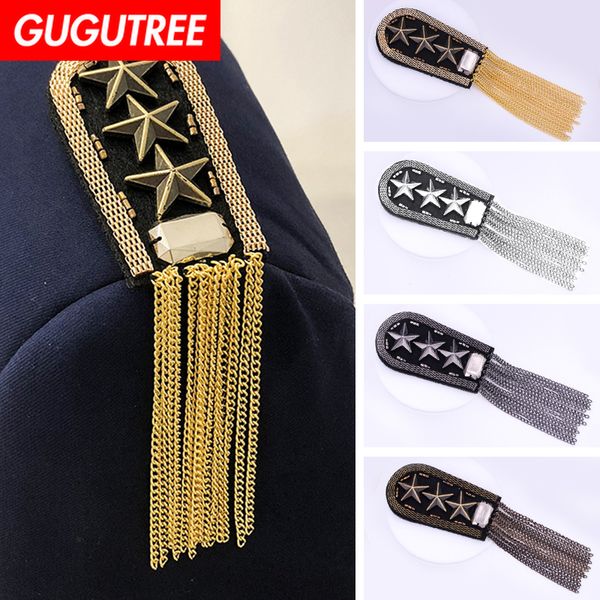 

gugutree brooch breastpin tassels shoulder board patch metal patches badges applique patches for clothing hh-101, Black