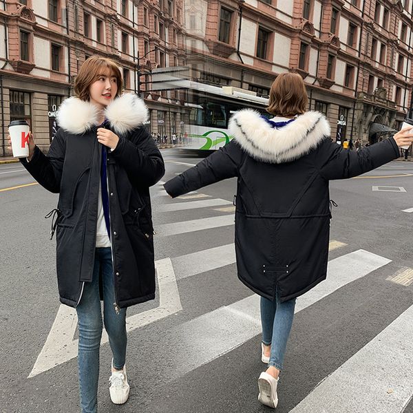 

suit girls long fund self-cultivation cotton-padded jacket thickening down cotton-padded clothes 2019 winter loose coat woman, Black