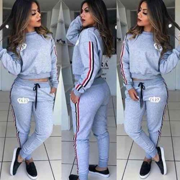 

set european and american hoodies long-sleeved suit women's autumn new sports sweater suit two-piece, White