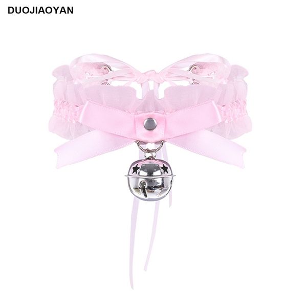 

duojiaoyan new design necklace accessories black lace choker adjustable bells necklace pearl clavicle collares with choker, Silver
