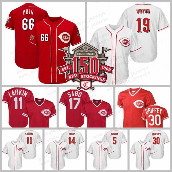 

66 Yasiel Puig Cincinnati 2019 Reds 19 Joey Votto 11 Barry Larkin 17 Chris Sabo 19 Joey Votto 14 Pete Rose Baseball Jerseys