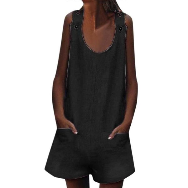 

sagace playsuits polyester pockets loose plus size summer women fashion brief sleeveless u-neck button shorts jumsuits travel 3, Black;white
