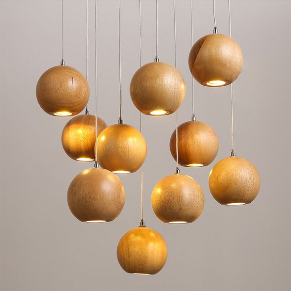 Grosshandel Massivholz Moderne Pendelleuchte Chinesisch Japanisch Nordisch Kreativ Minimalistisch Wohnzimmer Esszimmer Holzkugel Holz Pendelleuchte Von